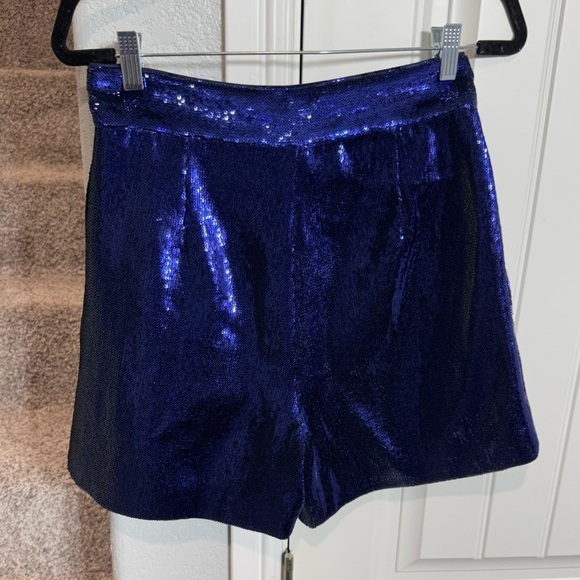 $395 Retrofete Women's Blue Cyd Sequined High Rise Zip Fly Shorts - Picture 7 of 9
